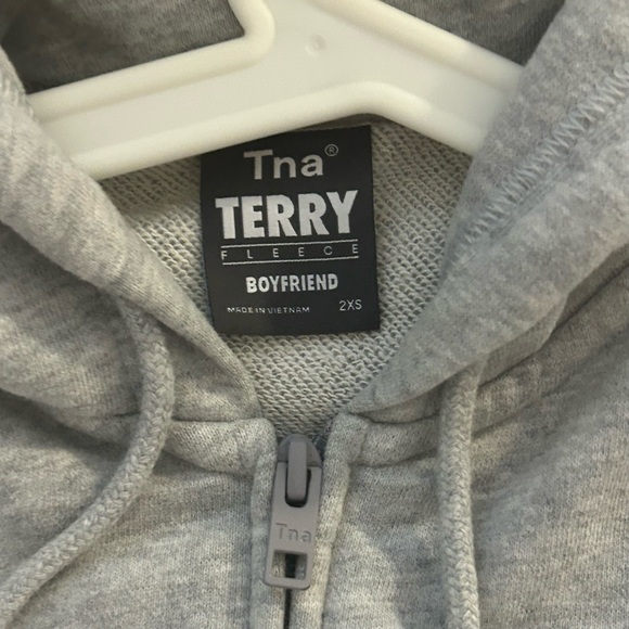 TNA Aritzia Terry Fleece Boyfriend Zip Hoodie in Heather Chrome - Picture 3 of 5
